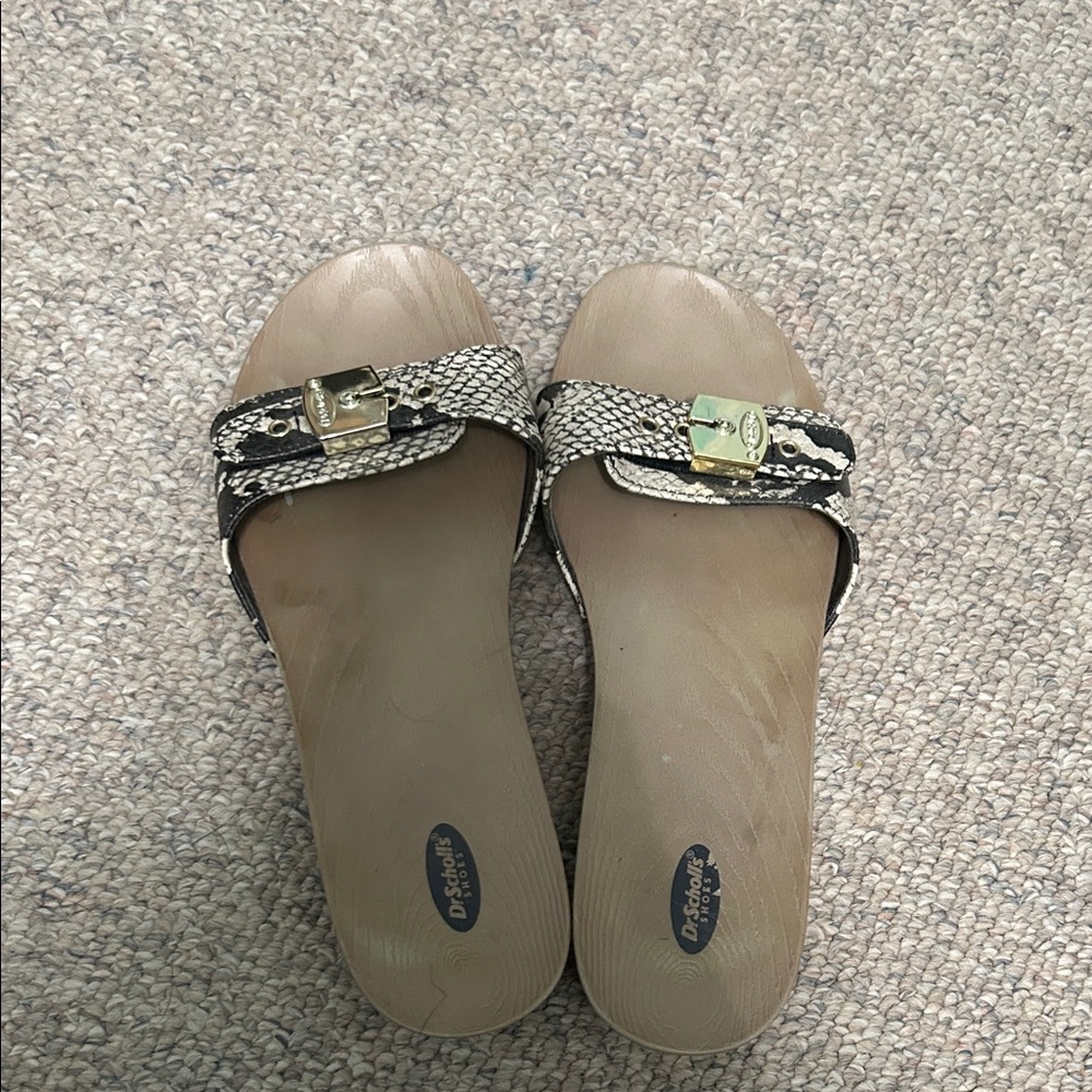 Dr. Scholl's Black and Cream Slide Sandals